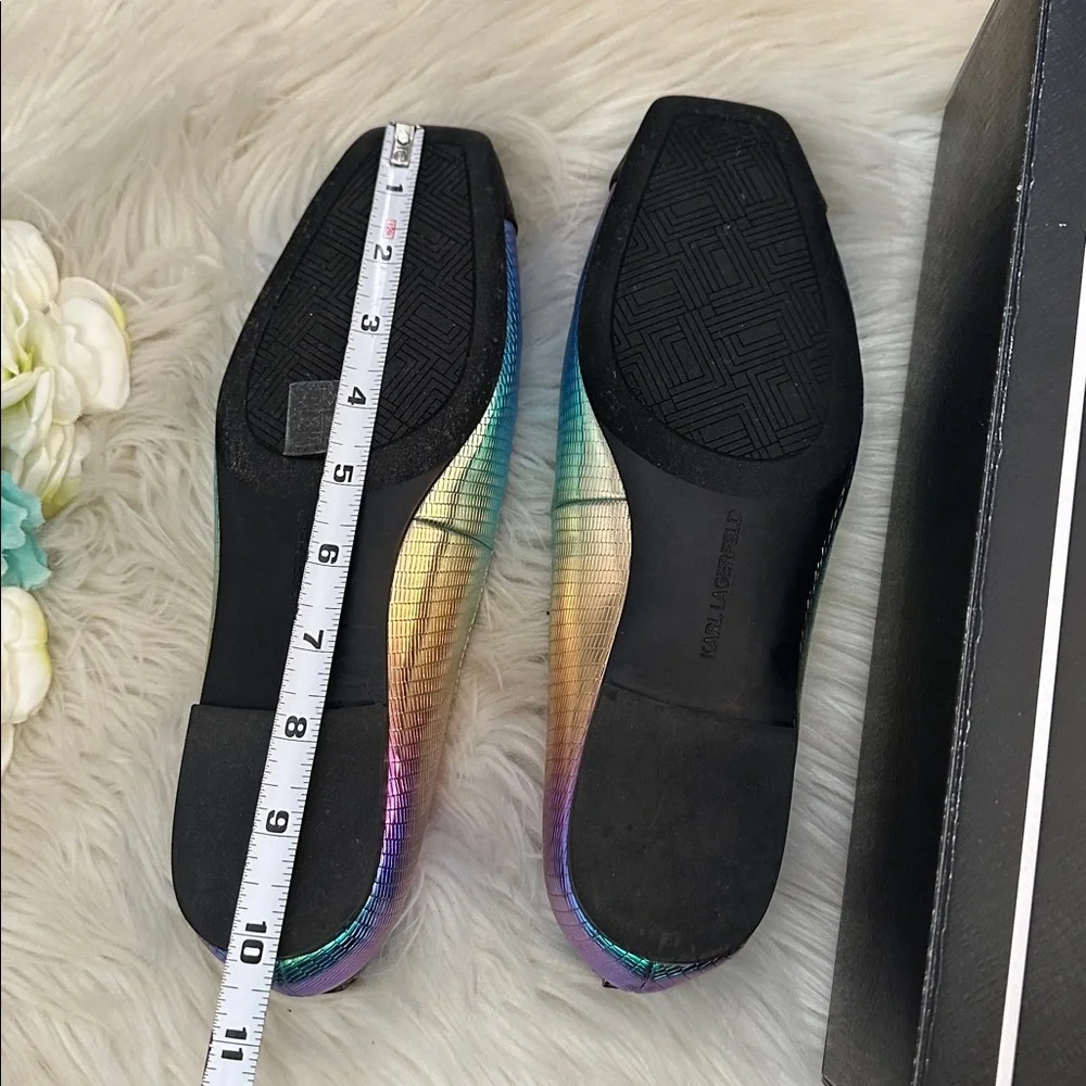 Karl Lagerfeld Paris Zayna MultiI Colored Metallic Black Flats Sz 9M NEW! FIRM! - Picture 10 of 10